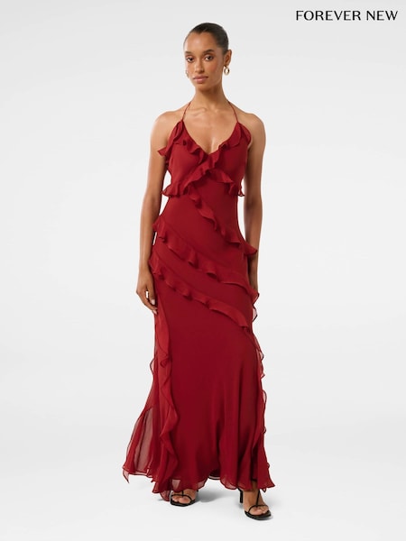 Punainen - Forever New Kimberley Petite Low Back Röyhelö Mekko (F71580) | €197
