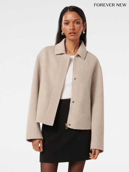 Forever New Cream Eden Petite Zip Through Felled Jacket (F71582) | €172