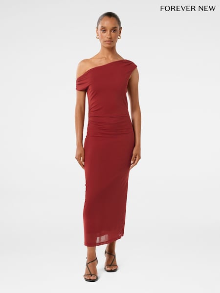 Forever New Red Anais Petite Twist Shoulder Mesh Midi Dress (F71586) | € 133