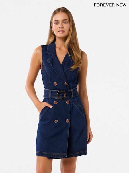 Forever New Blue 100% Cotton Lizzie Denim Blazer Dress (F71605) | €113