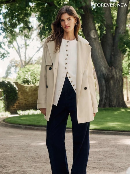 Forever New Cream Rhea Water Resistant Mid Length Trench Coat (F71609) | €165
