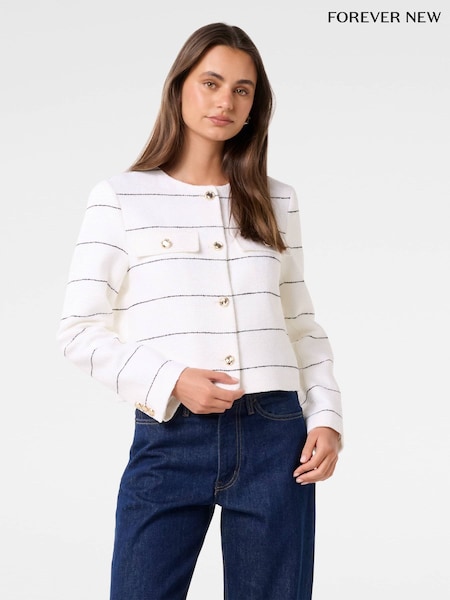 Forever New White Lila Stripe Boucle Jacket (F71612) | €128