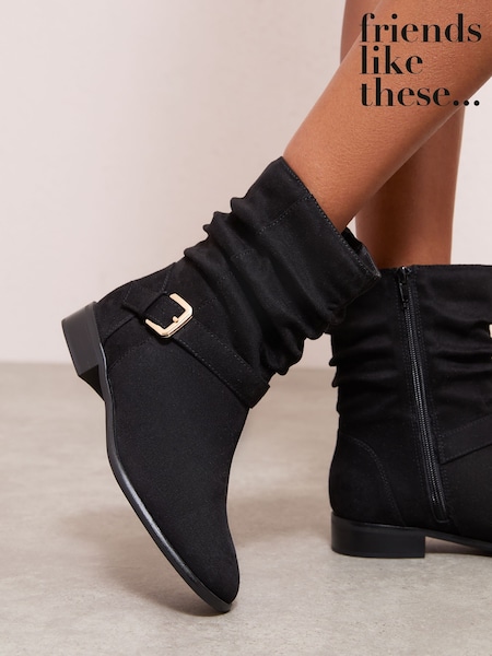 Friends Like These Flat Ruched Faux Suede Calf Casual Boots (F71638) | R$ 485