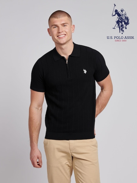 U.S. Polo Assn. Black Mens Zip Knit  Polo Shirt (F71647) | €92