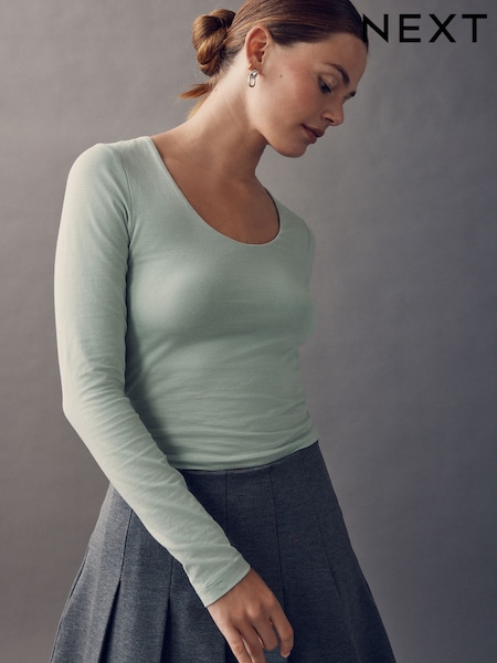 Forest Green Scoop Neck Long Sleeve Top (F71694) | R$ 105