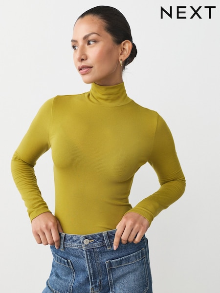 Olivno zelena - High Neck Long Sleeve Top with TENCEL™ Lyocell (F71703) | € 15