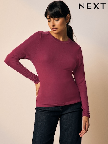 Cherry Red Soft Touch Lightweight Ribbed Long Sleeve T-Shirt with TENCEL™ Lyocell (F71704) | €14