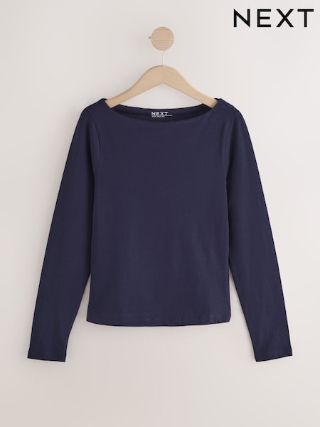 Navy Long Sleeve Boat Neck T-Shirt (F71706) | €15