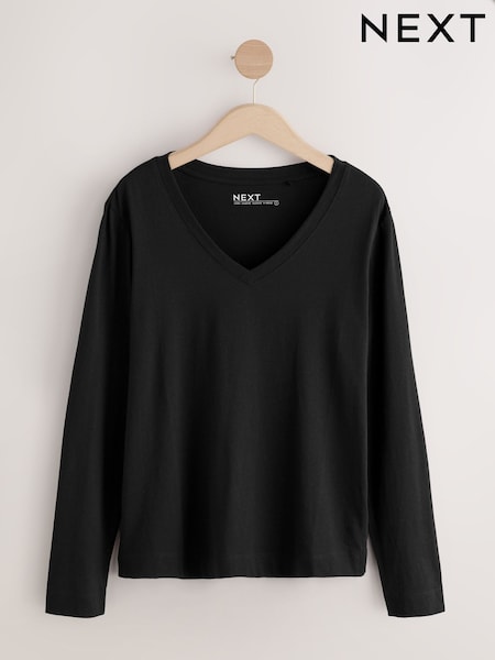 Black Cotton Modal Blend Slouch Long Sleeve T-Shirt (F71714) | R$ 105