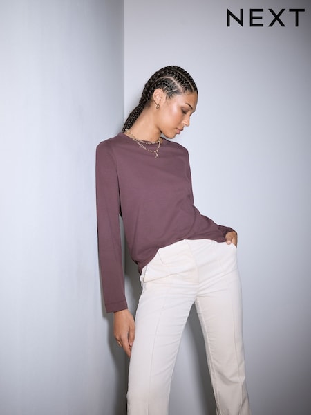 Burgundy Red 100% Long Sleeve Crew Neck Top (F71717) | €12