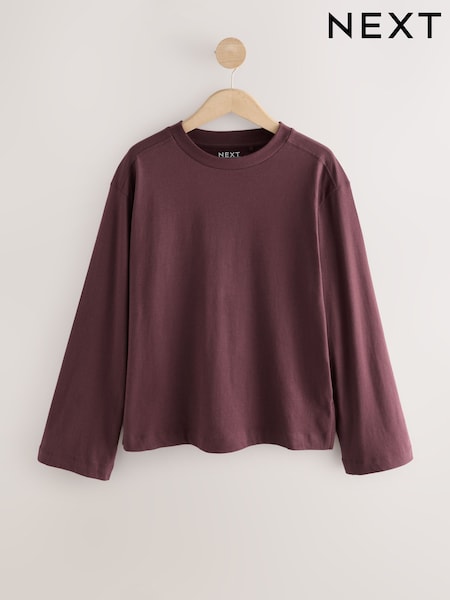 Castanho - Relaxed Long Sleeve Crew Neck T-Shirt (F71719) | R$ 105