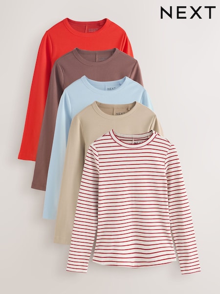 Multi/Striped 5 Pack Ribbed Long Sleeve T-Shirts (F71721) | €74