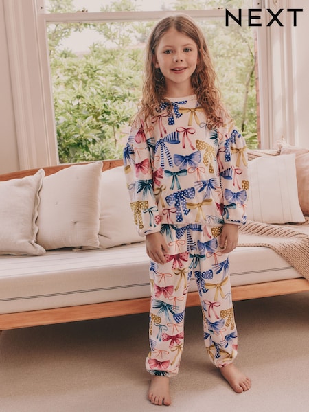 Multi Bow Print Cosy Fleece Pyjamas (9mths-16yrs) (F71730) | 74 QAR - 119 QAR
