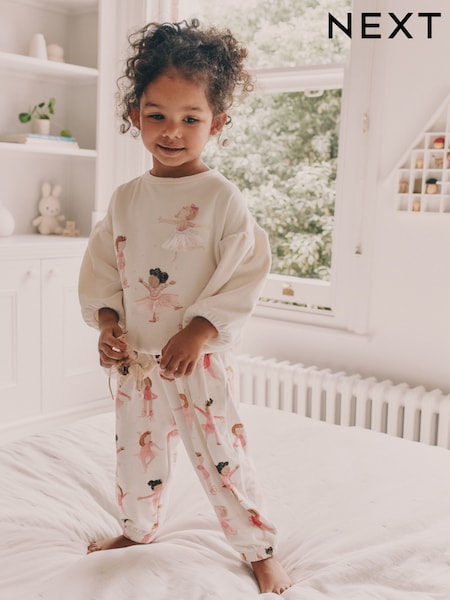 Ecru/Pink Ballerina Cosy Fleece Pyjamas (9mths-10yrs) (F71732) | R$ 185 - R$ 225