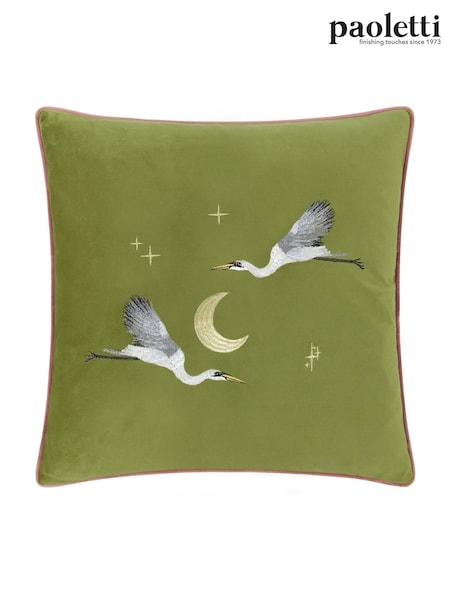 Paoletti Olive Moonlit Flight Embroidered Feather Cushion (F71770) | €27