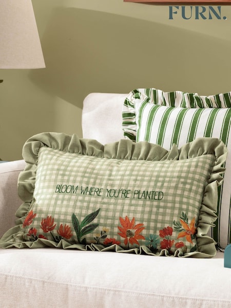 furn. Green Meadow Haze Embroidered Ruffle Cushion (F71771) | €26