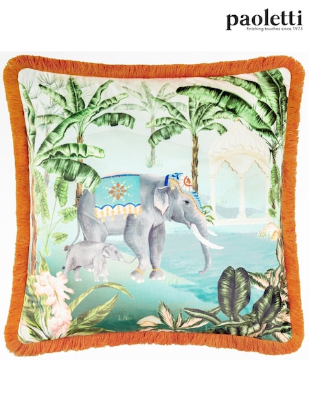Paoletti Multicolour Odisha Scene Velvet Feather Cushion (F71811) | 129 QAR