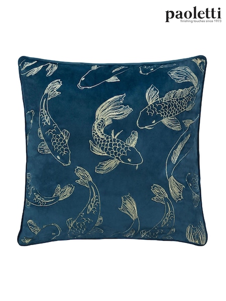 Paoletti Navy Koi Pond Velvet Feather Filled Cushion (F71843) | €35