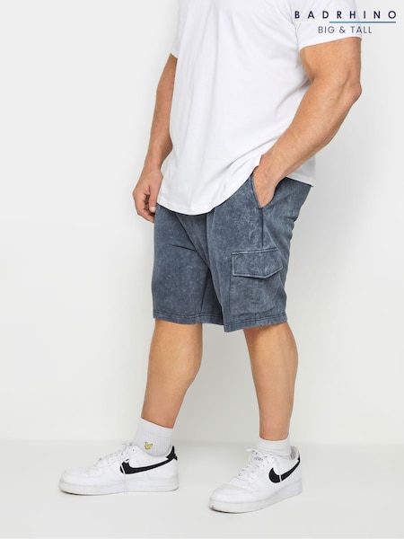 כחול  - BadRhino Big & Tall Acid Wash Cargo Shorts (F71874) | ‏141‏₪