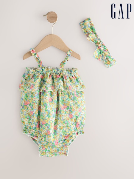Gap Green Layered Sleeveless Bodysuit Dress and Bow Set (Newborn-24mths) (F71895) | €40