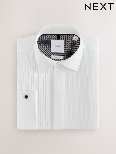 White Slim Fit Occasion Pleated Bib Double Cuff Dress Shirt (F71978) | AED175