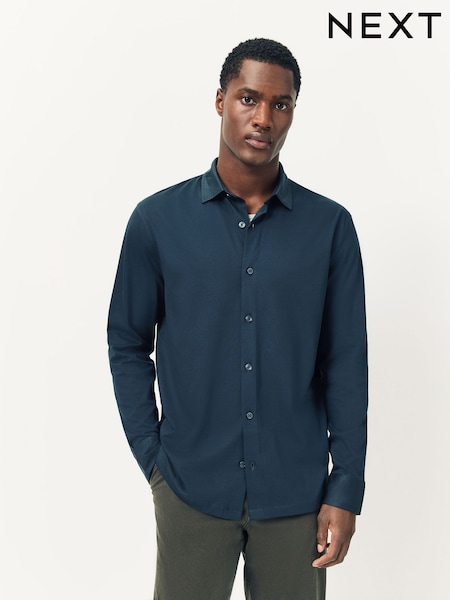 Navy Blue Supima Long Sleeve Jersey Shirt (F71980) | €52