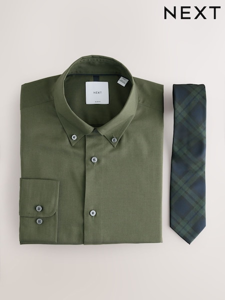 أخضر/نقشة مربعات Blackwatch - Occasion Shirt And Tie Set (F71991) | ‏178 ر.ق.