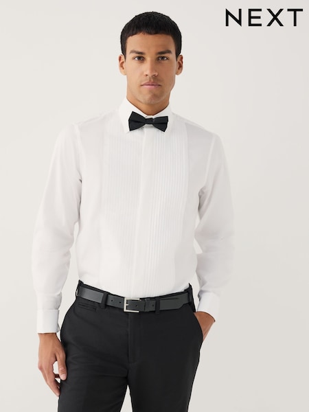 White Regular Fit Occasion Pleated Bib Double Cuff Dress Shirt (F71992) | AED175