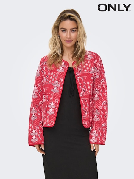ONLY Red Boho Printed Short Quilted Jacket (F72038) | ₪226