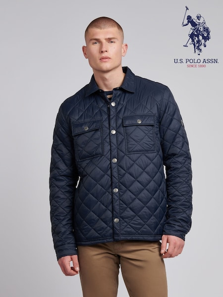 U.S. Polo Assn. Blue Mens Lightweight Diamond Quilted Jacket (F72062) | ₪503