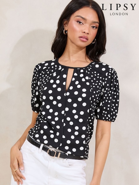 Musta - Lipsy Lyhyt hiha Painettu Rypytetty Top (F72073) | €47