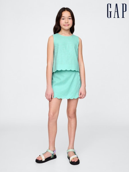 Gap Green Linen-Cotton Scalloped Wrap Skort (4-13yrs) (F72087) | €46