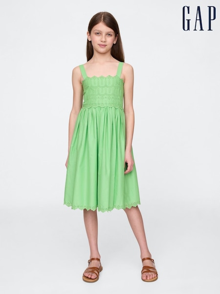 Vihreä - Gap Cotton Brodeerattu Midi-Mekko (4-13v.) (F72090) | €55