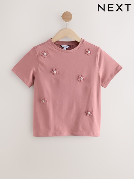 وردي - Short Sleeve Floral Print Embellished T-Shirt (F72094) | ‏13 ر.ع.‏