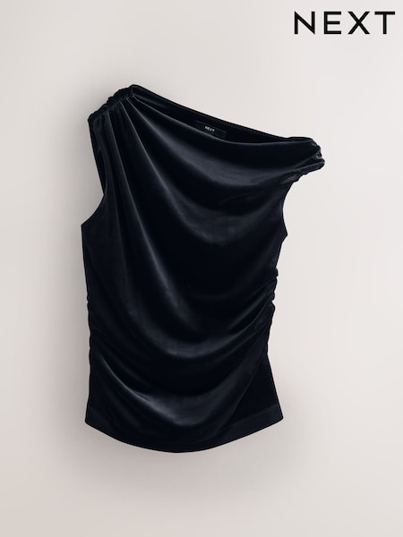 Black Drape Velvet Sleeveless Top (F72135) | €37