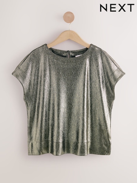 Gold Metallic Lame Short Sleeve Boxy T-Shirt (F72137) | R$ 220