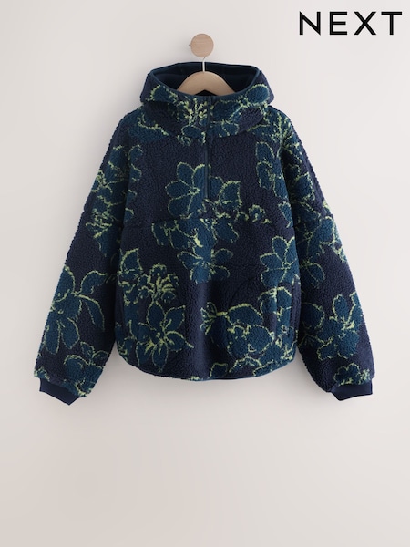 Azul marino con estampado floral - Active Borg Hooded Jacket (F72189) | 55 €