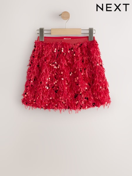 Red Fluffy Sequin Skirt (3-16yrs) (F72302) | 74 QAR - 99 QAR
