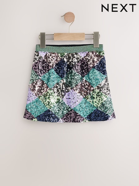 Green/Lilac Check Sequin Skirt (3-16yrs) (F72315) | €18 - €25