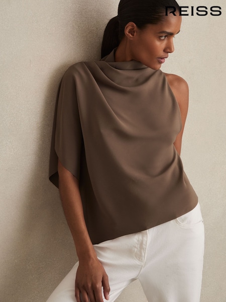 Reiss Mink Elle One-Shoulder Draped Top (F72416) | 720 QAR
