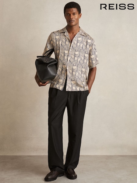Reiss Off White/Navy Waver Wave Print Cuban Collar Shirt (F72423) | €140