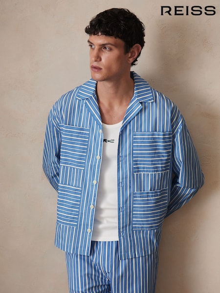 Reiss Bright Blue/White Fonta Reiss | Ché Poplin Stripe Pocket Shirt (F72431) | AED936