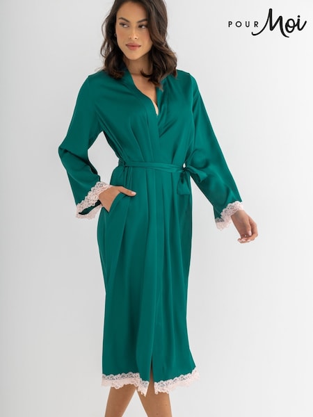 Pour Moi Green Dusk Satin and Lace Kimono Sleeve Gown (F72438) | €60