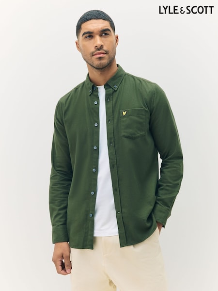 Lyle & Scott Green Plain Flannel Shirt (F72562) | €86