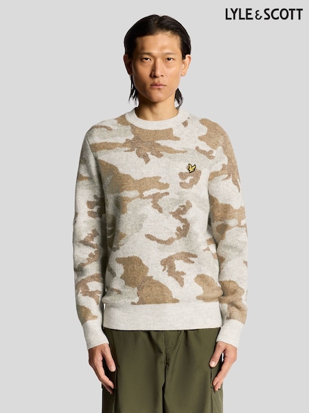 Lyle & Scott Grey Brushed Camouflage Crew Neck Jumper (F72572) | €146