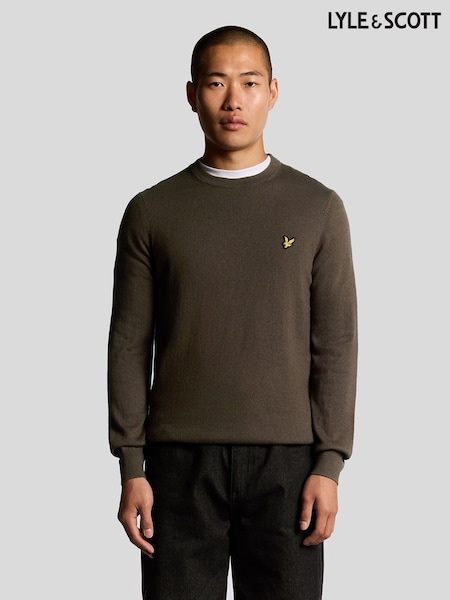 Lyle & Scott Brown Cotton Merino Crew Neck Jumper (F72608) | €89