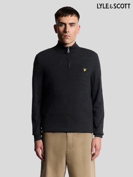 Lyle & Scott Black Lambswool Blend Quarter Zip Jumper (F72609) | €114