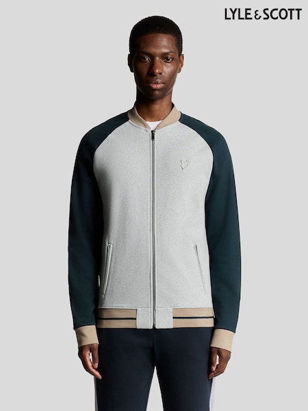 Lyle & Scott Grey Interlock Contrast Raglan Bomber Jacket (F72611) | AED641