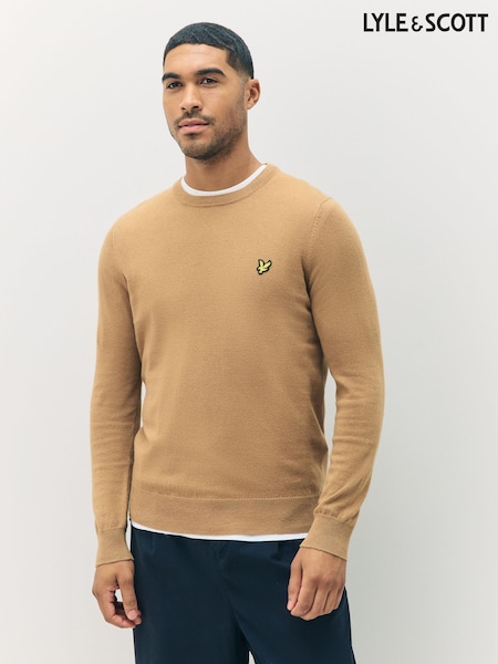 Lyle & Scott Dark Brown Cotton Merino Crew Neck Jumper (F72626) | €99