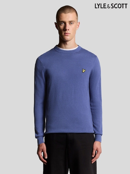 Lyle & Scott Blue Cotton Merino Crew Neck Jumper (F72635) | €93